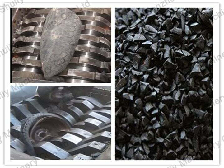 waste tire being processed and shredded tires--1