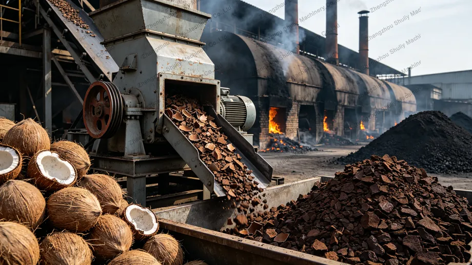 Dual-Shaft Coconut Shell Shredder 5 Coconut shell charcoal production