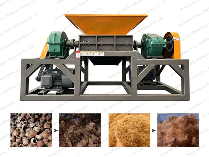 Double shaft coconut shell shredder